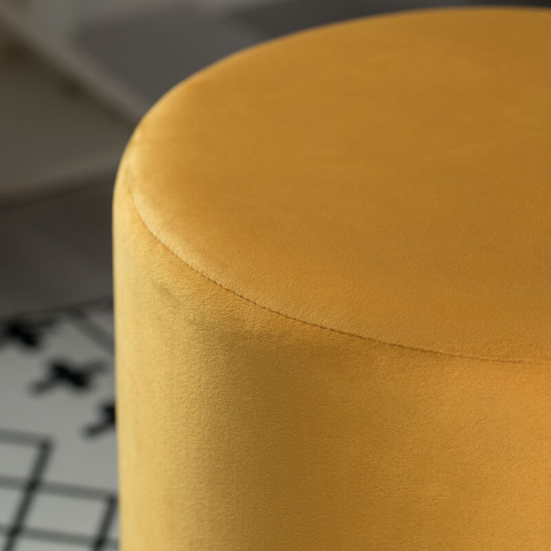 Modern Round Velvet Fabric Standard Ottoman Stool with Gold Base, Dark Green