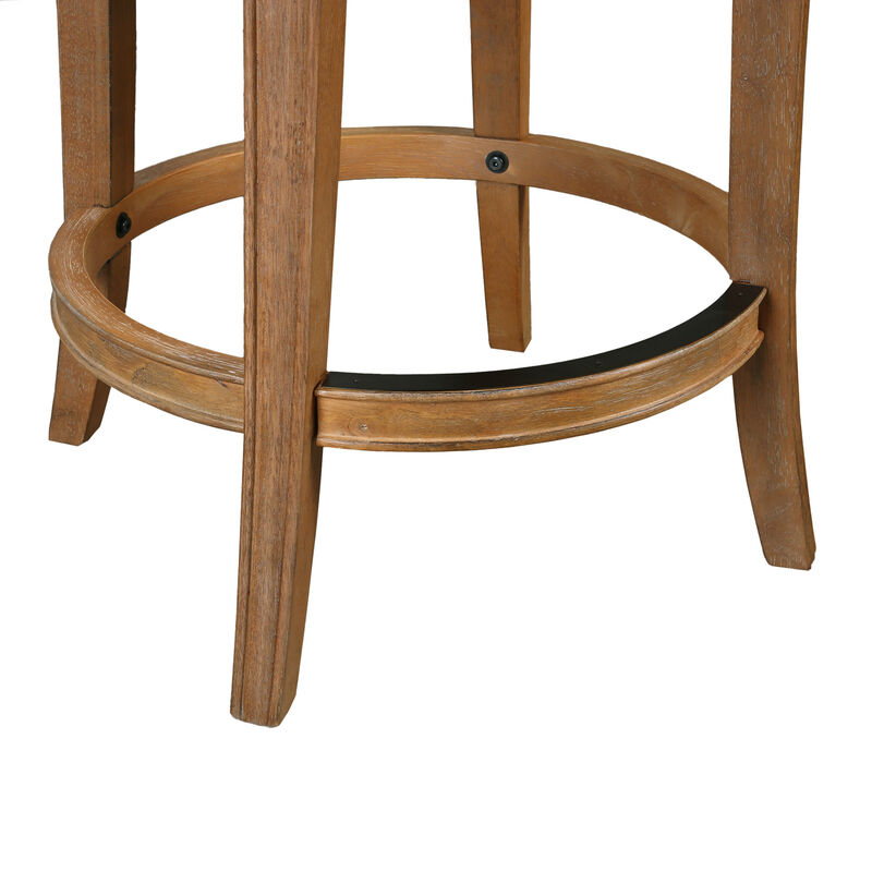HomeRoots Linen and Brown Fabric and Solid Wood Low Back Counter Height Swivel Bar Chair image number 5