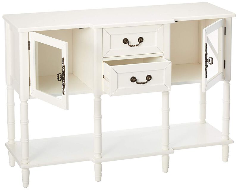 Kings Brand Furniture Modern Sideboard Buffet Cabinet, Console Sofa Table with Glass Doors, Storage Drawers & Shelves for Kitchen, Dining Living Room (Cream White)