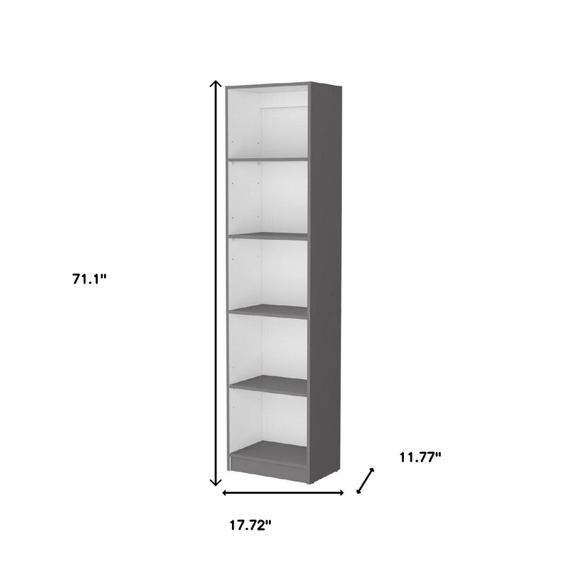 HomeRoots 71" Gray And White Wood Five Tier Bookcase image number 3