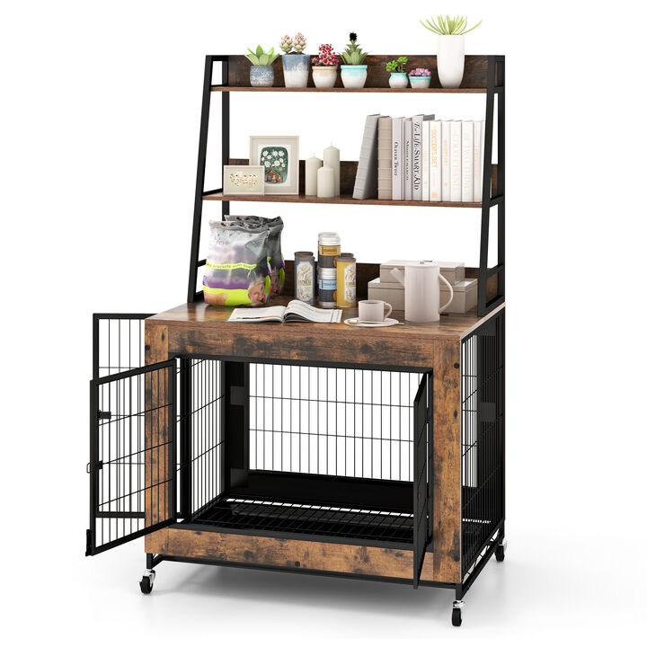 Modern Industrial Dog Kennel with Shelves &ndash; Furniture-Style Crate for Living Room