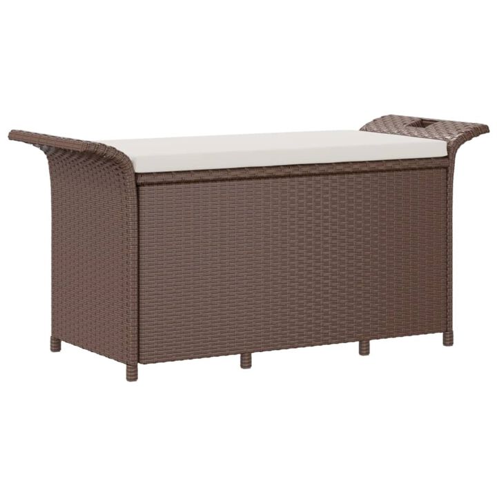 vidaXL Poly Rattan Patio Bench with Cushion - Weather-Resistant Garden Seat with Ample Storage & Comfortable Seating - Powder-Coated Steel Frame - Brown