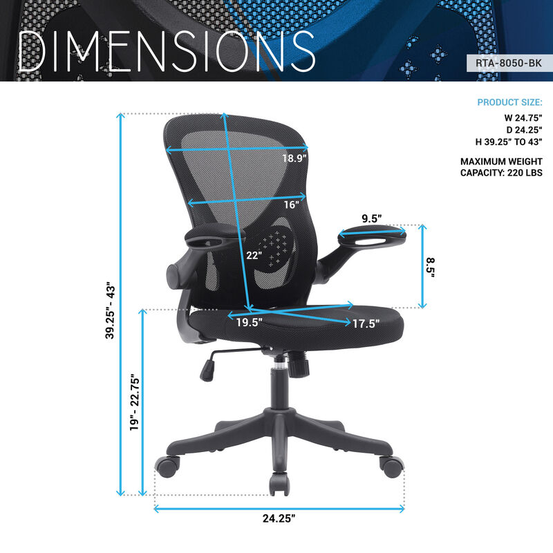 Streamdale Mesh Task Office Chair With Flip-Up Arms image number 3
