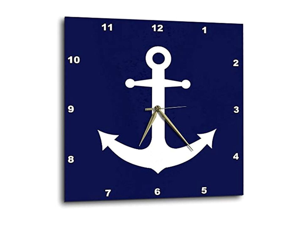 Navy Blue White Nautical Anchor Wall Clock 10 Inch Home Decor