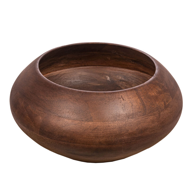 Modern Round Wood Bowl, Walnut Finish image number 0