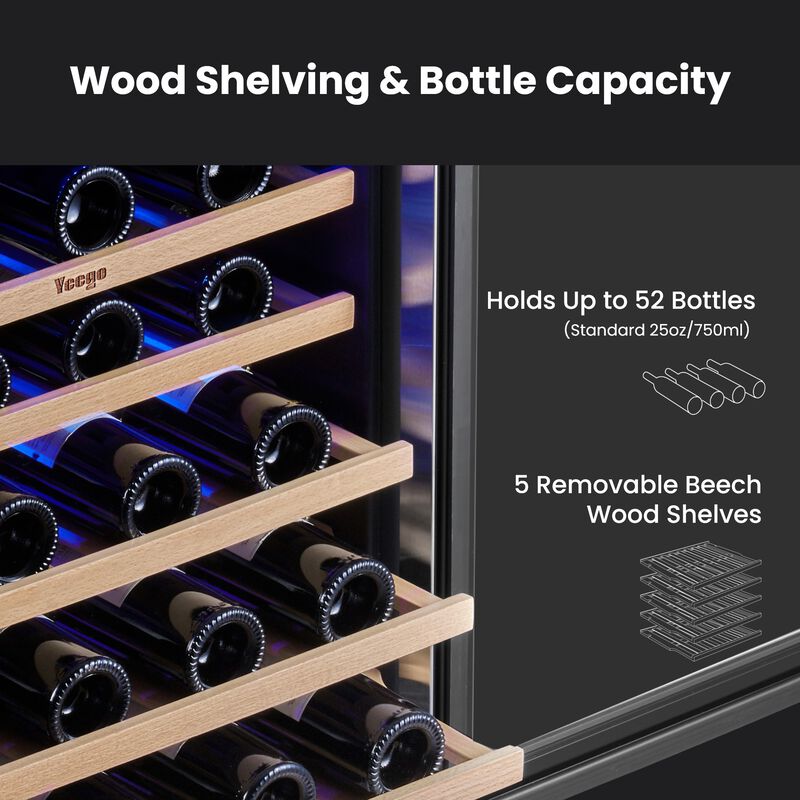 24 inch Dual-Zone Wine Cooler, 52-Bottle Capacity, 40-65&deg;F Glass Door, Built-in, for Home, Bar or Office image number 3