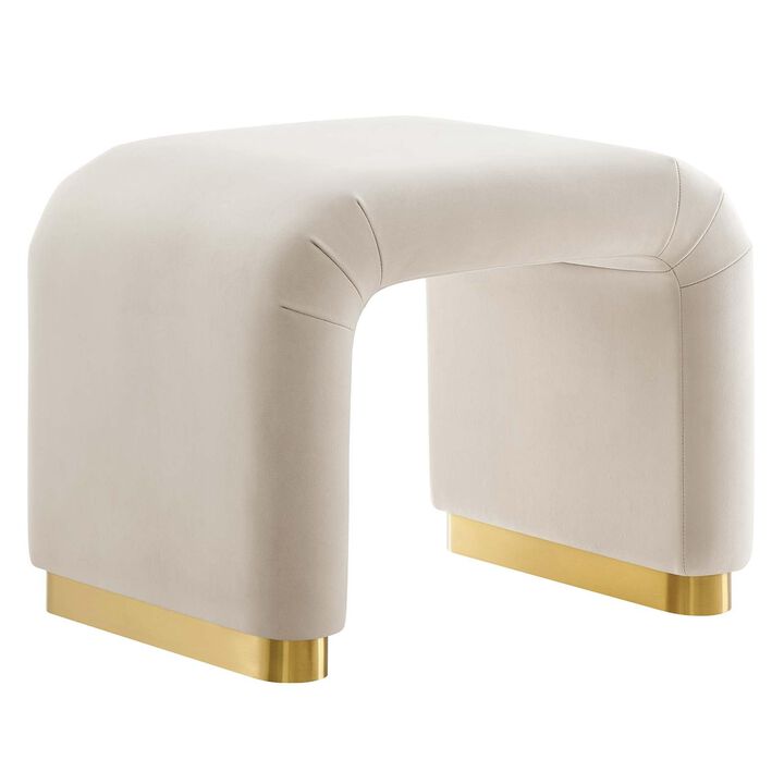 Modway Koda 24" Performance Velvet Upholstered Waterfall Stool or Side Table in Brass Rust, 24 Inches