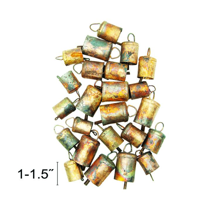 24-Piece Distressed Miniature Bell Set, Gold