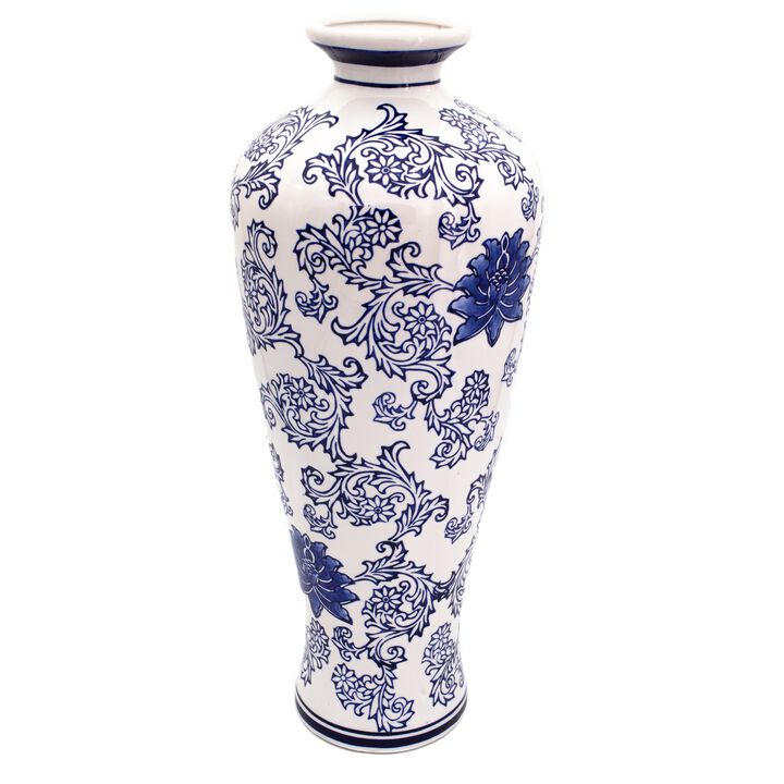 Blue Garden Tall White Lotus Shoulder Vase