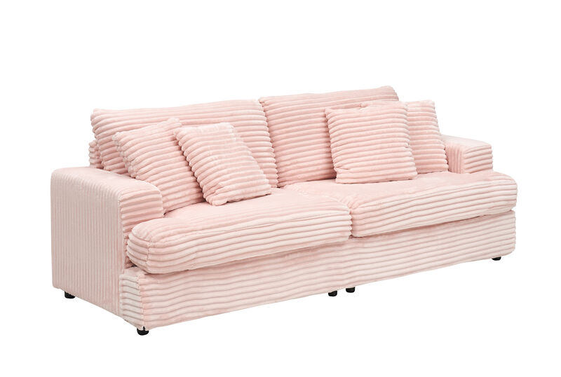 Merax Corduroy Sofa Couch with 4 Matching Toss Pillows