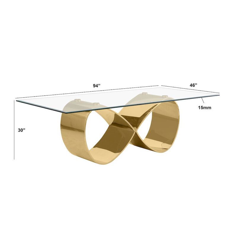 Best Quality Furniture 9Pc Tempered Glass Dining Set With 8 Cream Boucle Side Chairs And A Gold Base