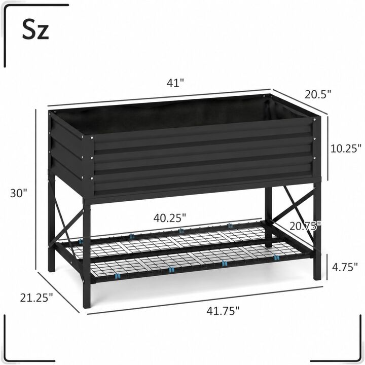 WOW PIONEER Galvanized Metal Raised Garden Bed Planter with Legs, Storage Shelf and Bed Liner for Patio, Balcony, Yard Gardening