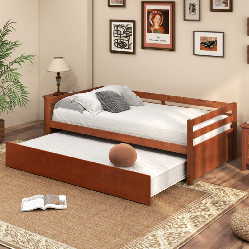 Twin Platform Bed Frame with Trundle and Wooden Slat Support image number 1