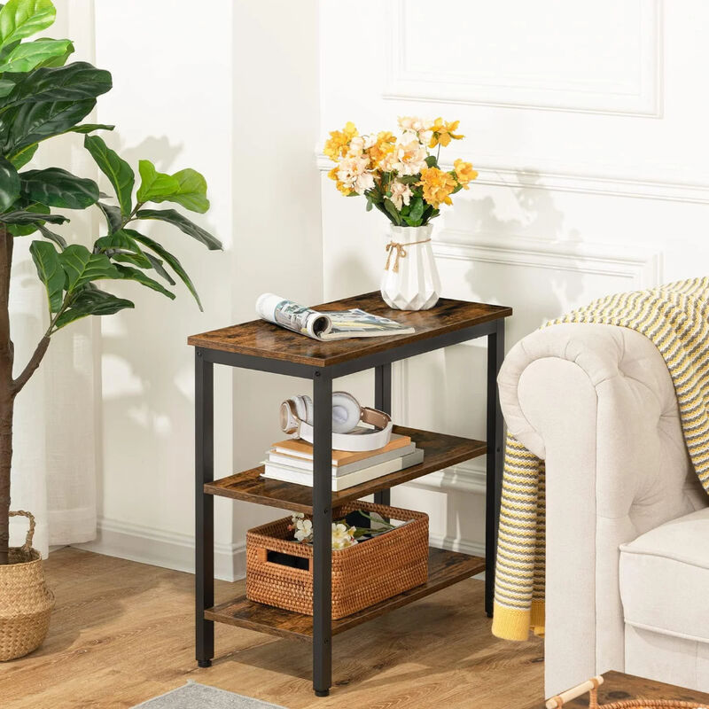 3-Tier Narrow End Table with Storage Shelves for Living Room or Bedroom-Brown image number 1