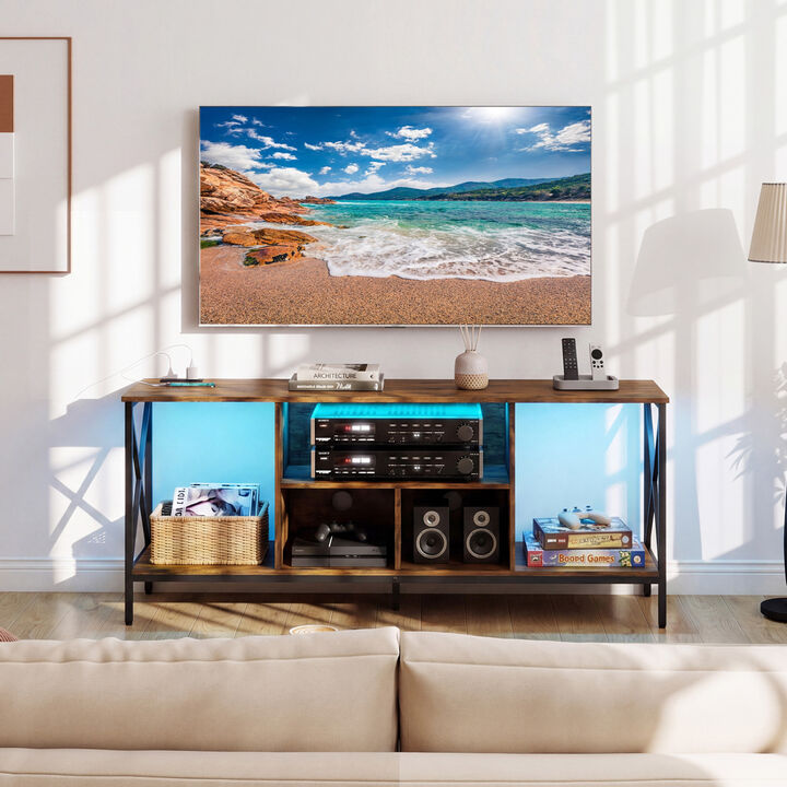 Entertainment Center TV Stand with LED Lighting and Power Outlets