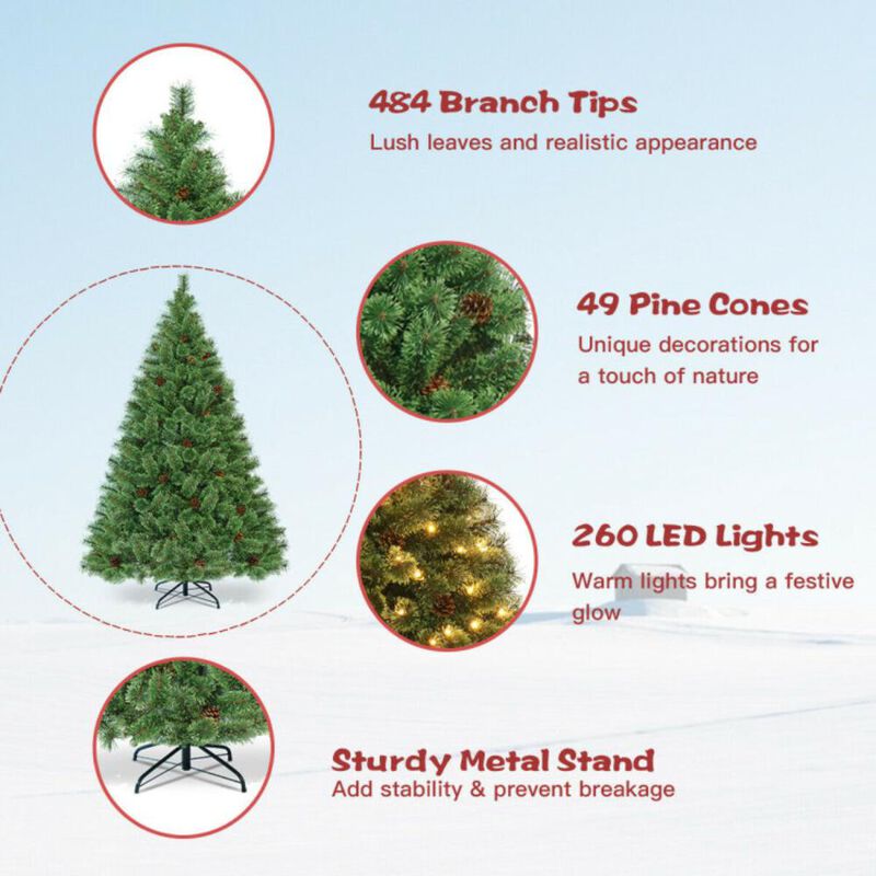 Hivvago 6 Feet Pre-Lit PVC Artificial Carolina Pine Tree with LED Lights