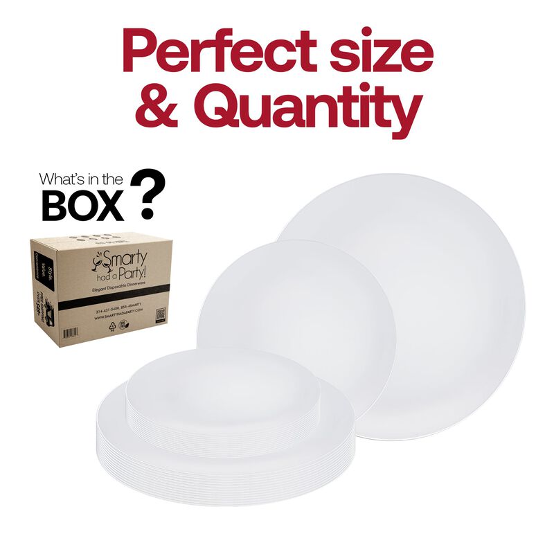 White with Silver Rim Organic Round Plastic Dinnerware Value Set (40 Sets) image number 4