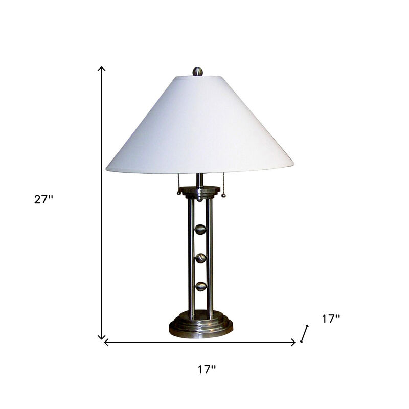 Hivvago 27" Silver Metal Two Light Table Lamp With White Classic Empire Shade