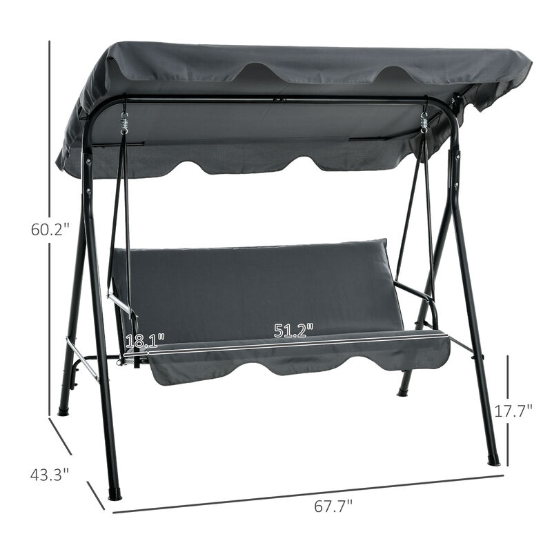 Hivvago 3-Seat Outdoor Patio Swing with Cushion and Canopy image number 2