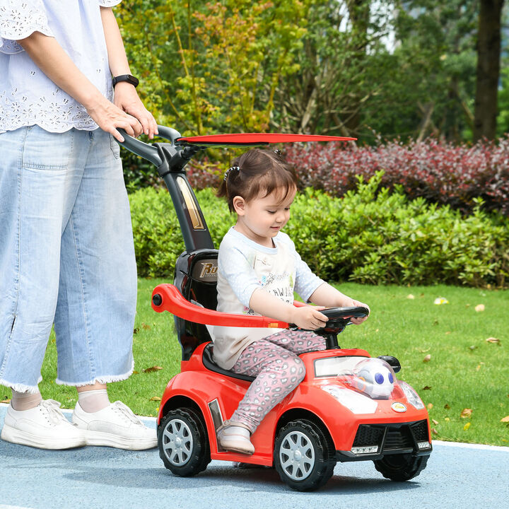 BreeBe 3 in 1 Push Car Sliding Car with Removable Handle, Music, Horn, Canopy, Safety Guardrail