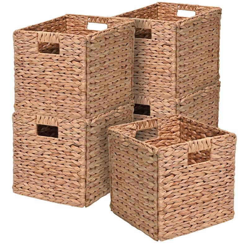 Bryce Classic Farmhouse Handwoven Hyacinth Collapsible Storage Cube Baskets with Handles