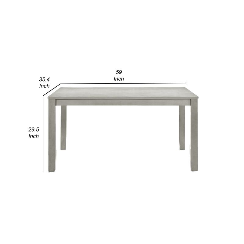 Pane 59 Inch Rectangular Wood Dining Table, Smooth Gray, Tall Block Legs - Benzara