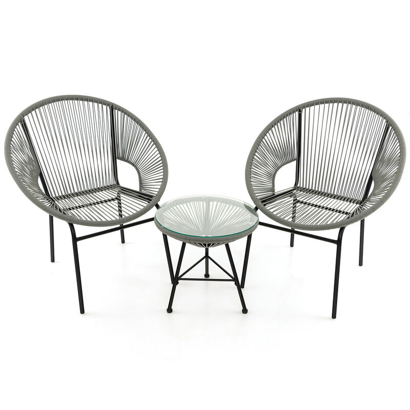 3 Pieces Patio Acapulco Furniture Bistro Set with Glass Table