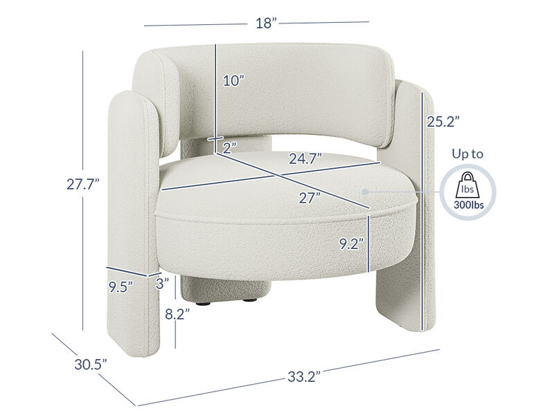 BELLEZE Modern Sherpa Accent Chair, Sherpa Boucle Chair Barrel Accent Chair Comfy Round Upholstered Armchair Side Corner Chair for Living Room, Bedrooms, Office, Reading Nook - Quinton (White)