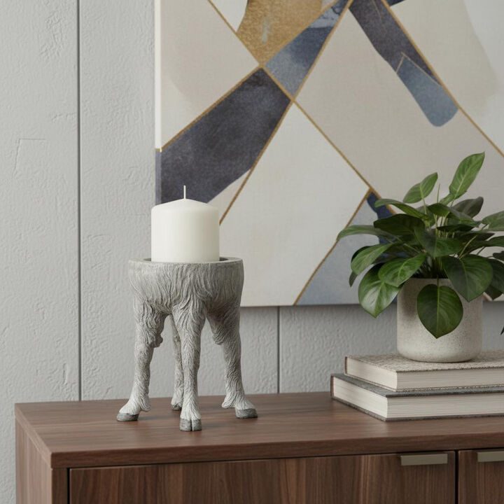 HomeRoots 7" Gray Distressed Abstract Ceramic Tabletop Pillar Candle Holder