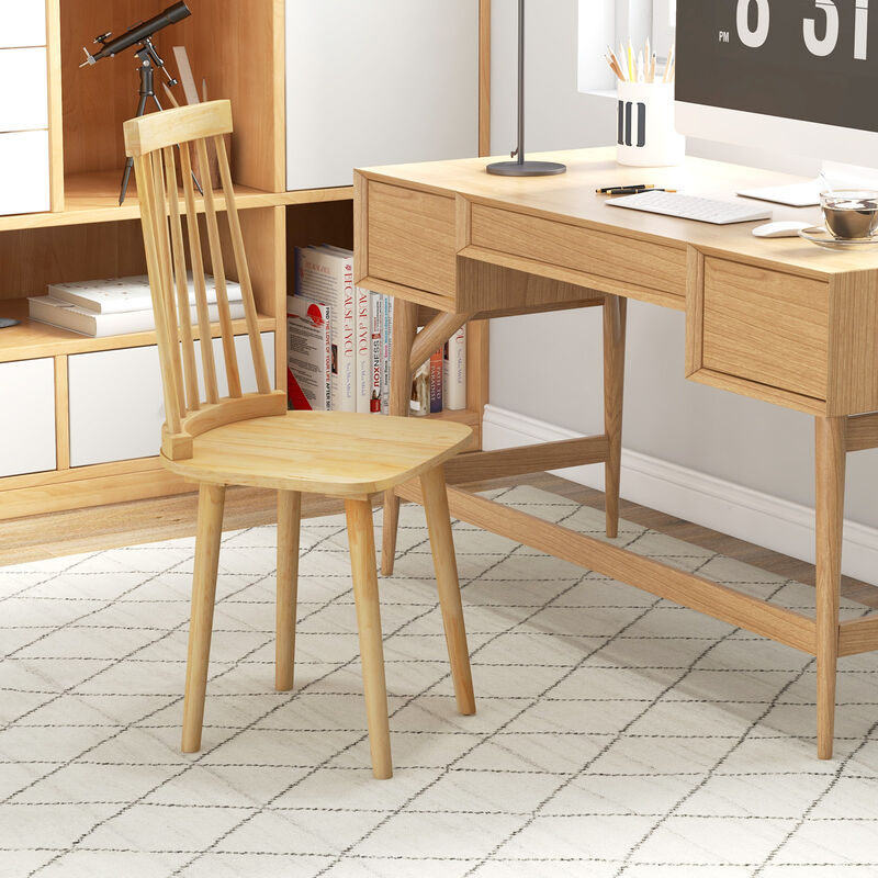 Windsor Dining Chairs Set of 2 with High Spindle Back and Natural Rubber Wood Legs for Dining Room Living Room