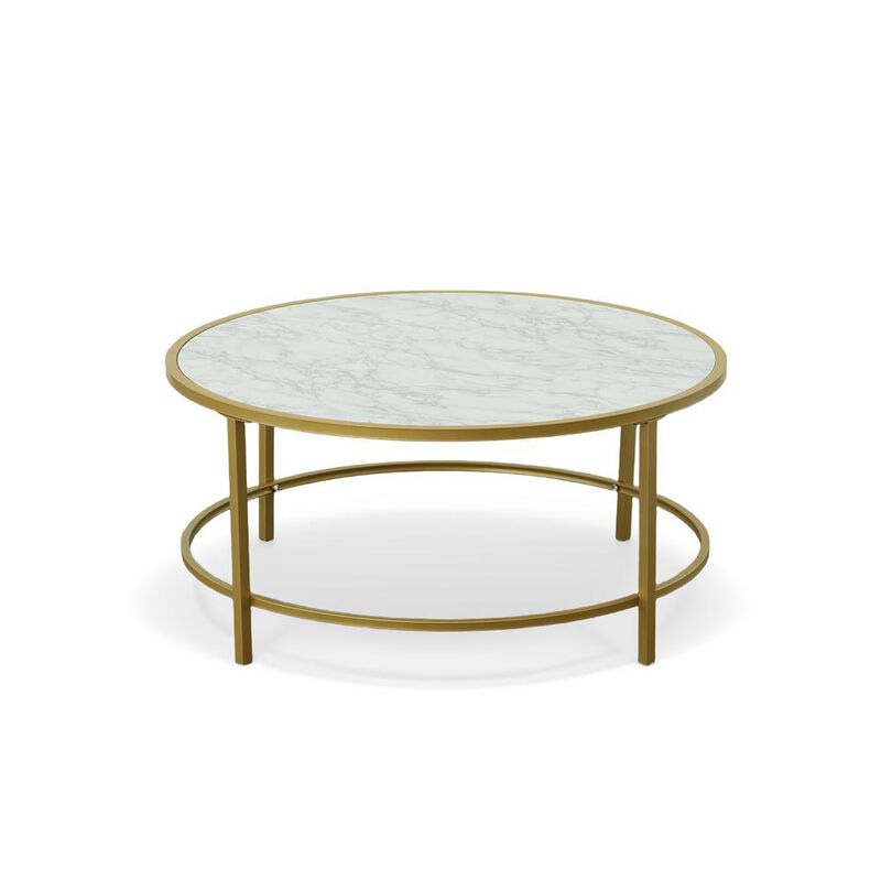 Carolina Living Verazano Faux Marble Top 36 Round Coffee Table - Gold