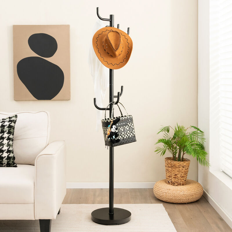 Metal Coat Rack Stand with 8 Sturdy Hooks and Metal Base