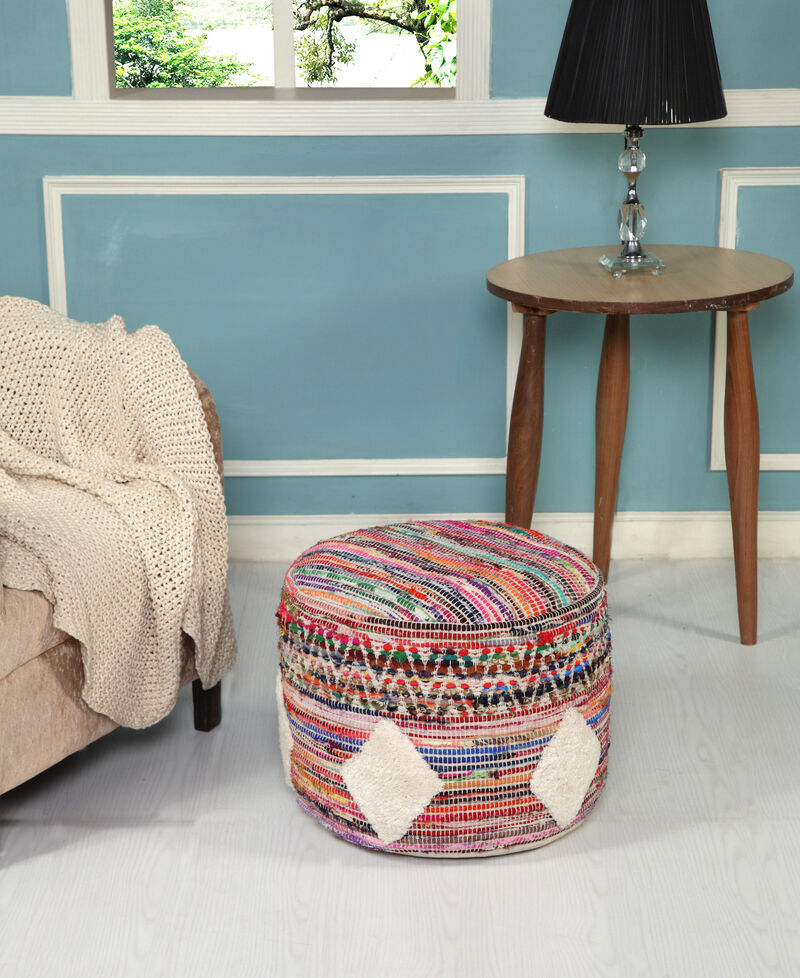 Upholstered Cylinder Pouf &ndash; Geometric Round Ottoman Footstool