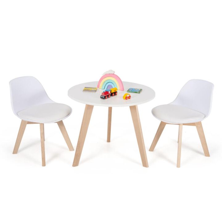 Hivvago  Modern Kids Activity Play Table and 2 Chairs Set with Beech Leg Cushion-White