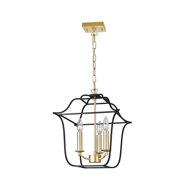 Tudor 3 Light Pendant With Satin Gold & Black Finish