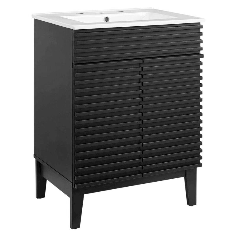 Black White 24-Inch Floor-Mount Bathroom Vanity with Ceramic Sink image number 0