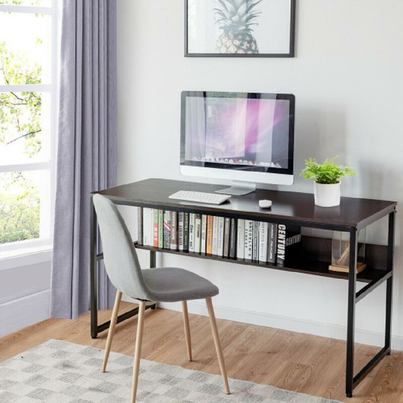 55-Inch Computer Desk Writing Table Workstation Home Office with Bookshelf
