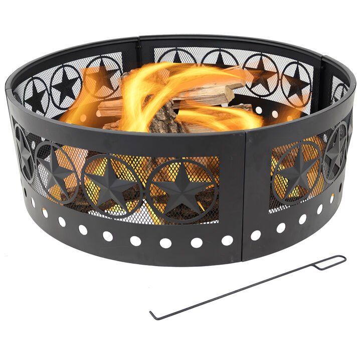 Sunnydaze 36 in Four-Star Cut-Out Wood Burning Fire Pit Ring with Poker