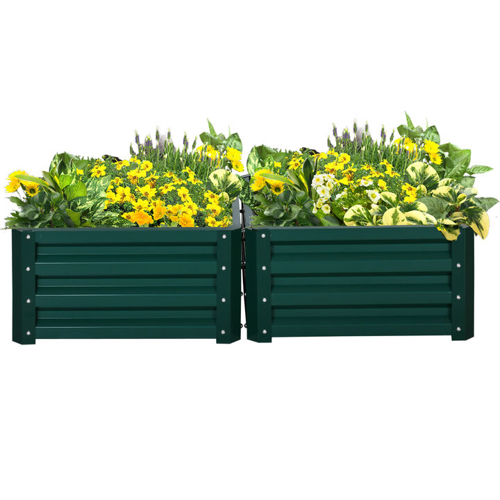 Outsunny 2 Piece Galvanized Raised Garden Bed, 2' x 2' x 1' Metal Planter Box, for Growing Vegetables, Flowers, Herbs, Succulents, Green