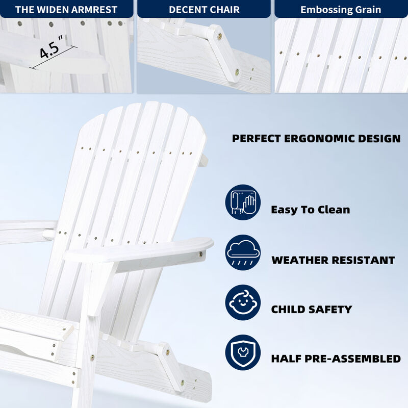 Set of 2 Garden Wood Lounge Chairs &ndash; Outdoor Folding Adirondack Patio Chairs