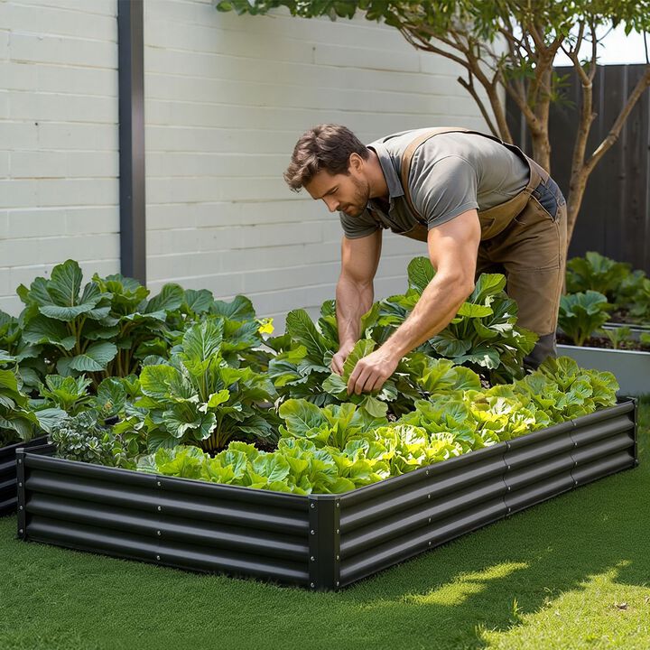 Large Outdoor Raised Garden Planter Box with Open Bottom Design-Dark Grey