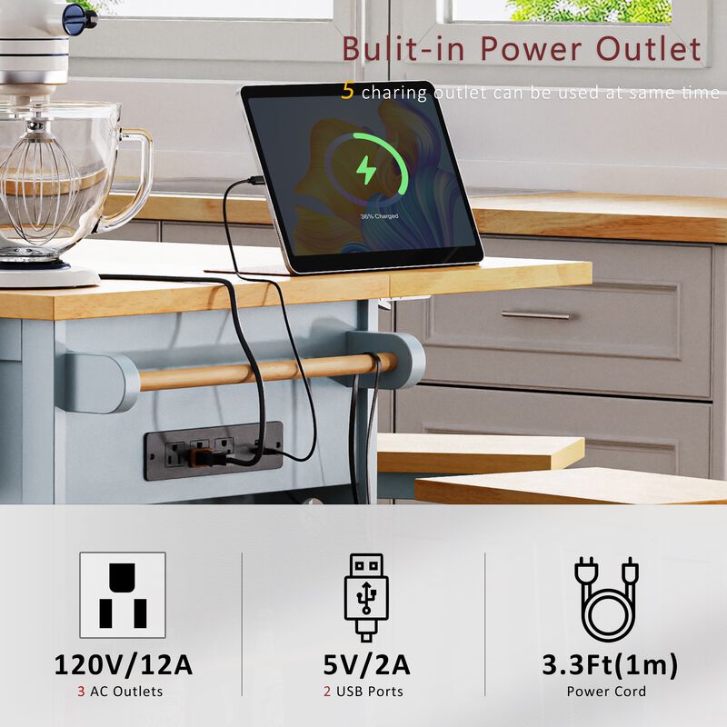 TATEUS 53inch Large Kitchen Island,Rolling Kitchen Cart