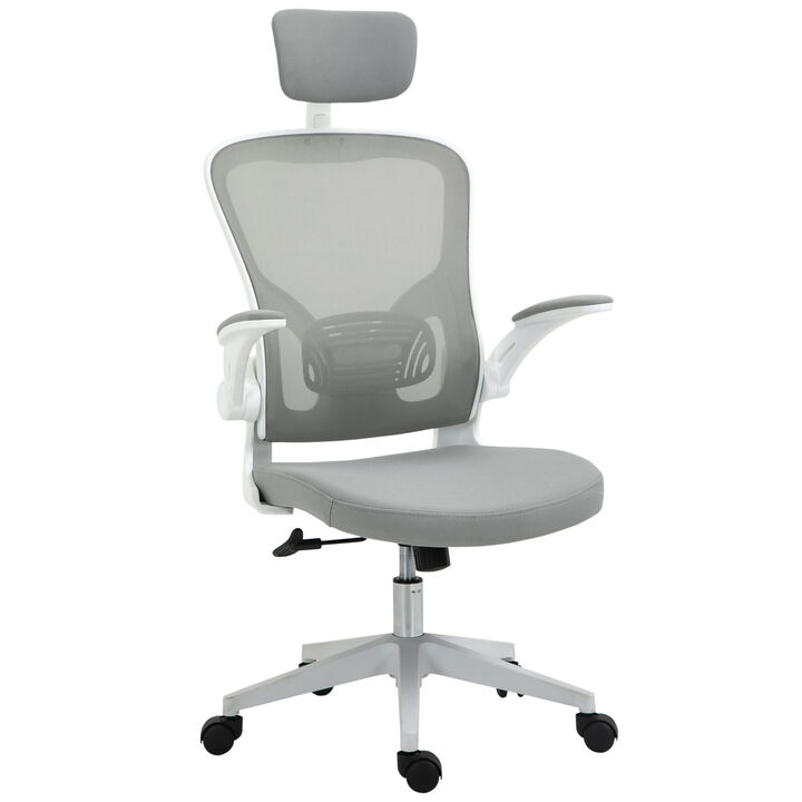 48" Home High Back Mesh Task Office Swivel PC Chair w/ Flip-Up Armrests Grey