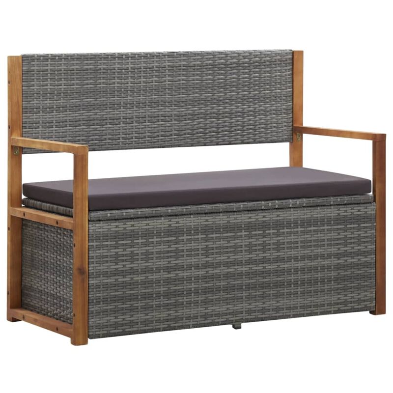 vidaXL Storage Bench 43.3" Poly Rattan and Solid Acacia Wood Gray