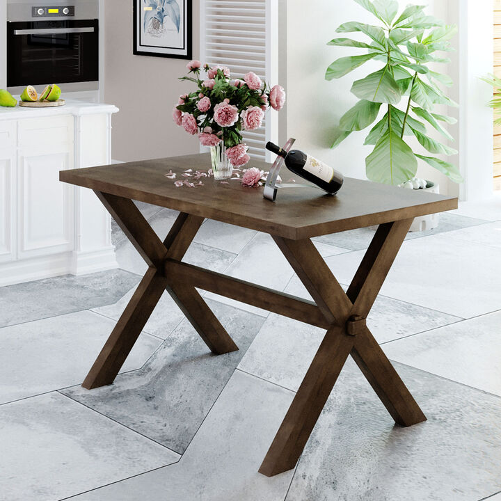 Farmhouse Rustic Wood Kitchen Dining Table with X-Shaped Legs