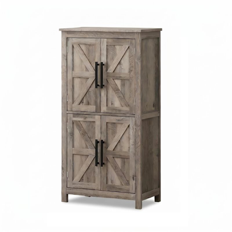 Farmhouse Storage Cabinet Light Gray Rustic Floor Cabinet with Barn Door, Adjustable Shelves image number 0