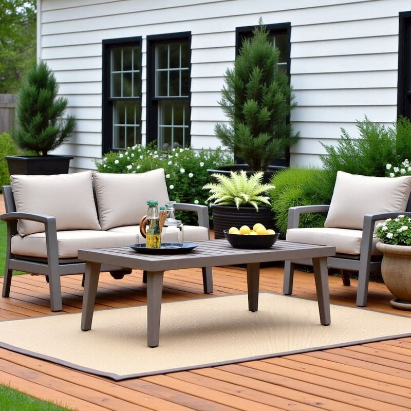 Brown Metal Outdoor Coffee Table, Rectangular Patio Coffee Table image number 1