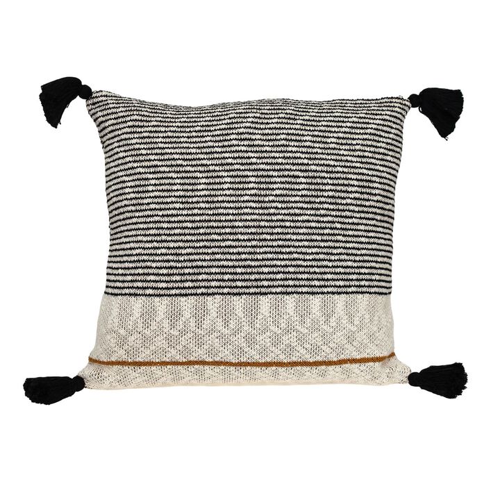 20" White and Black Knitted Striped Pattern Square Throw Pillow