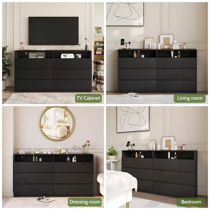 Modern 6-Drawer Dressing Table with Sliding Top - Multi-Functional Organizer for Bedroom image number 5