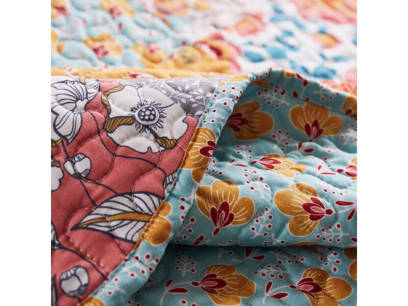 3 Piece King Quilt Set with Floral Print, Multicolor - Benzara